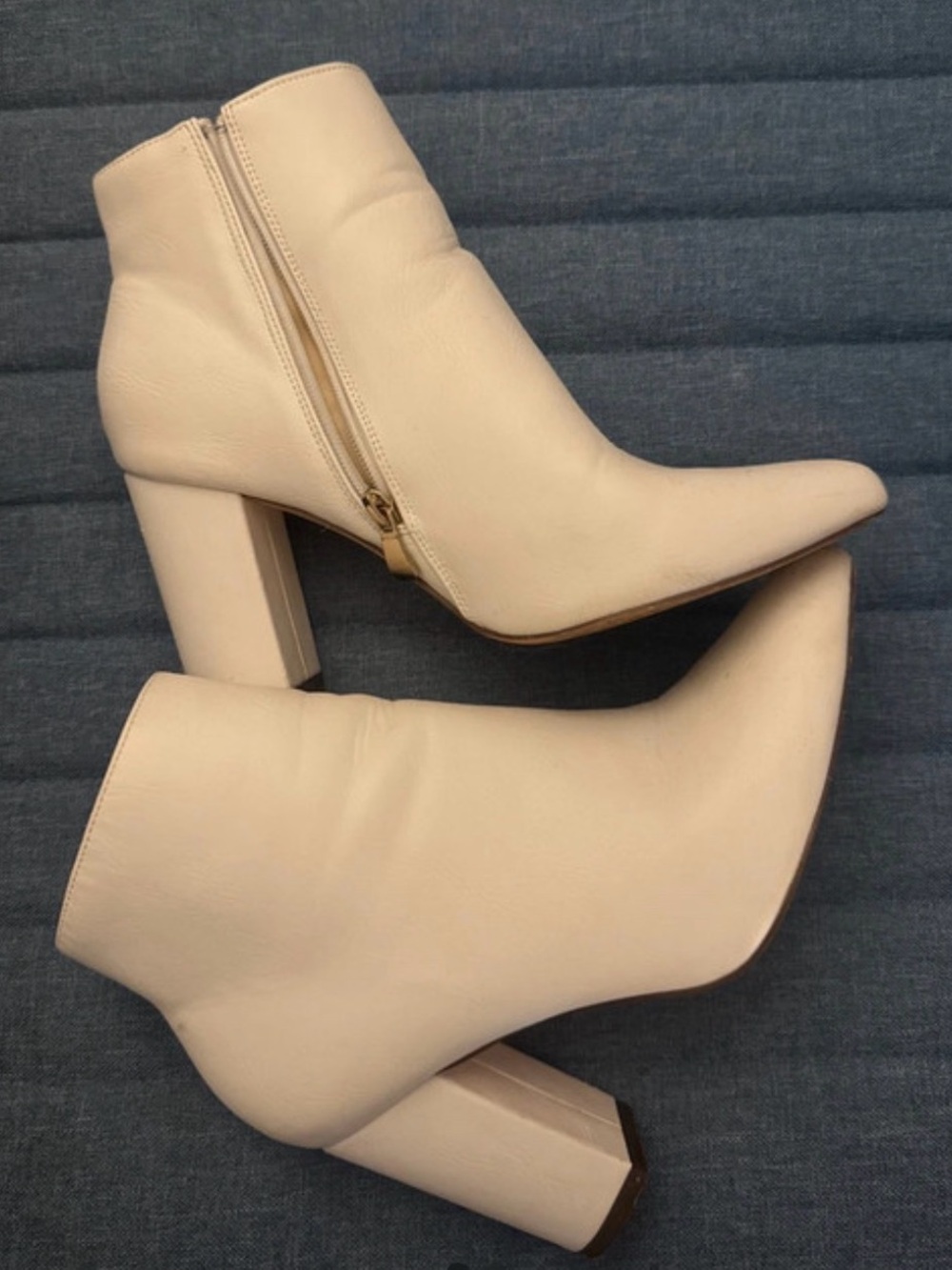 Lulu's Cream Block Heel Ankle Booties with Side Zip